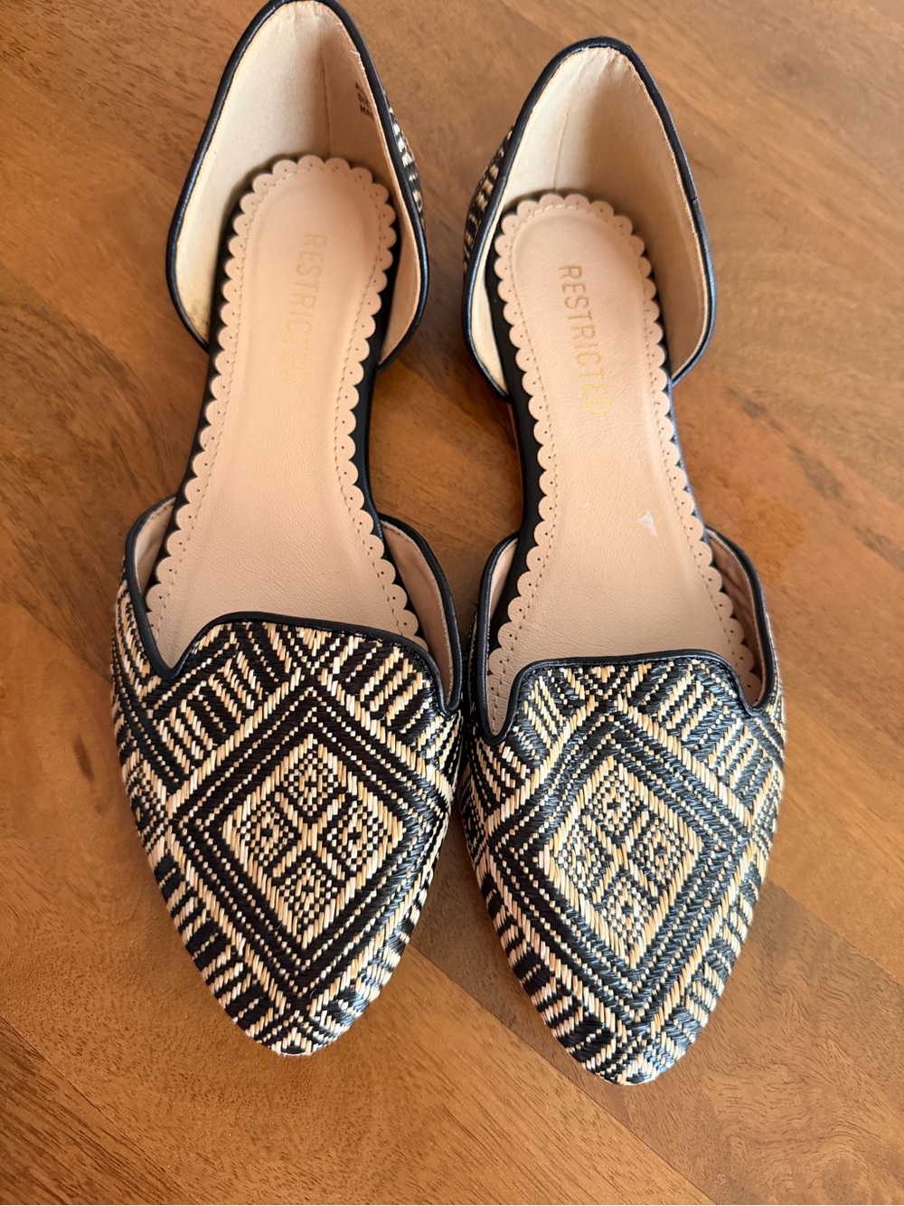 Restricted Black & Natural Woven D'Orsay Flats